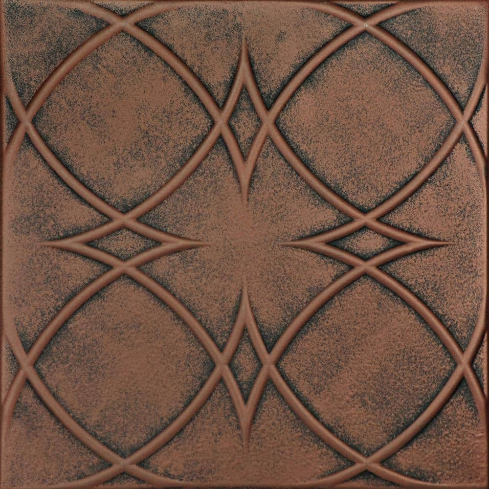 A La Maison Ceilings Circles and Stars Antique Copper Orange 1.6 ft. x 1.6 ft. Decorative Foam Glue Up Ceiling Tile (21.6 sq. ft./case)