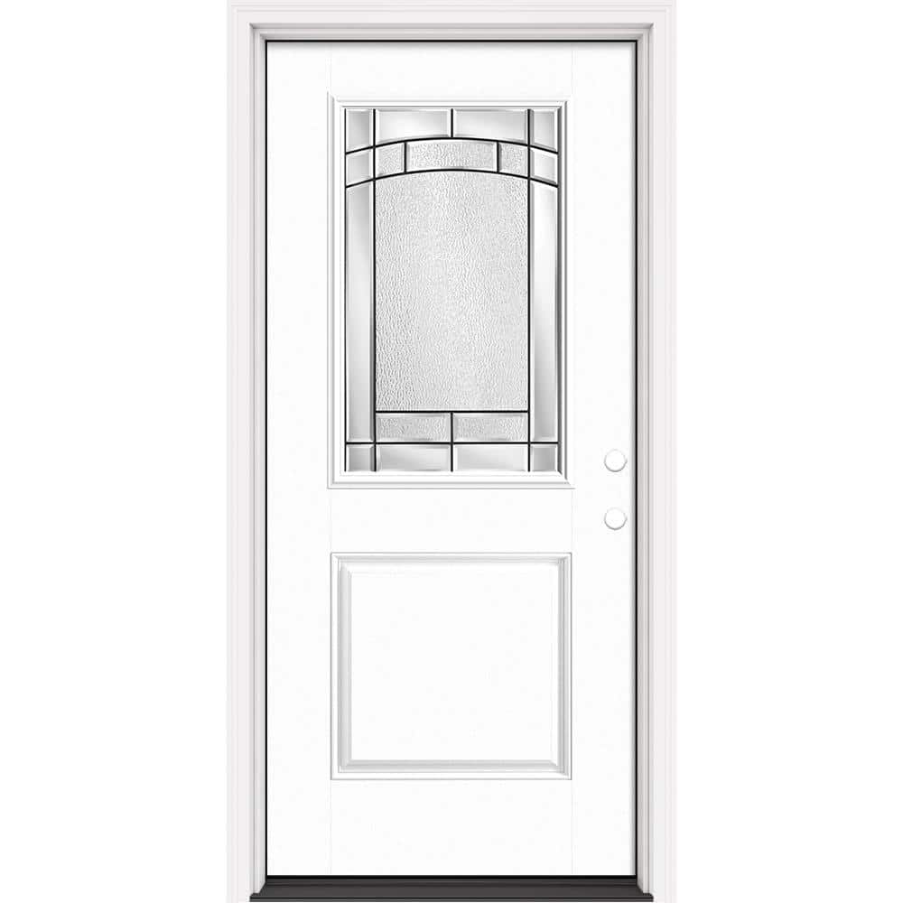 Masonite Performance Door System 36 in. x 80 in. 1/2 Lite Element Left-Hand Inswing White Smooth Fiberglass Prehung Front Door