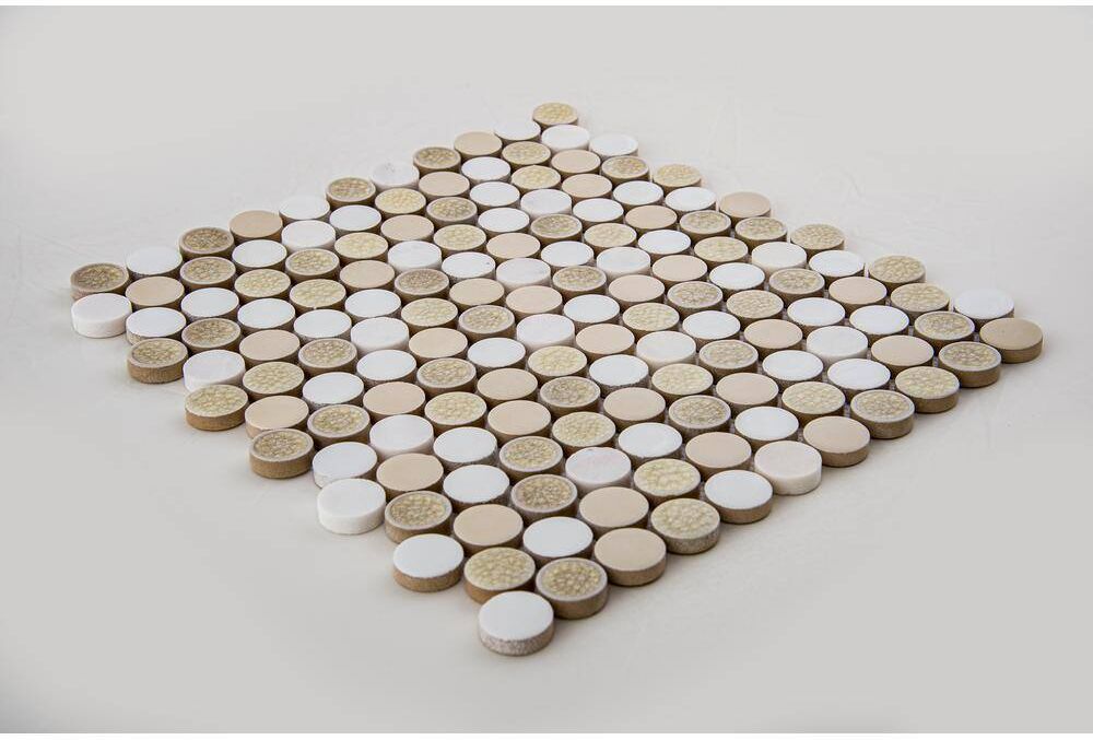 ANDOVA Polka Vintage Tan/White 11-5/8 in. x 12-7/8 in. Textured Round Glass and Ceramic Mosaic Tile (5.2 sq. ft./Case)