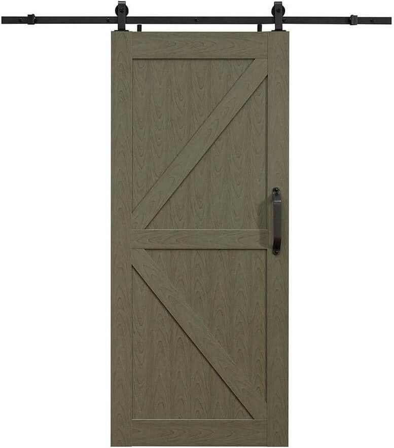 Pinecroft Montana 36 in. x 84 in. Heather Grey PVC Vinyl H/K Style Sliding Barn Door with Hardware Kit - Door Assembly Required