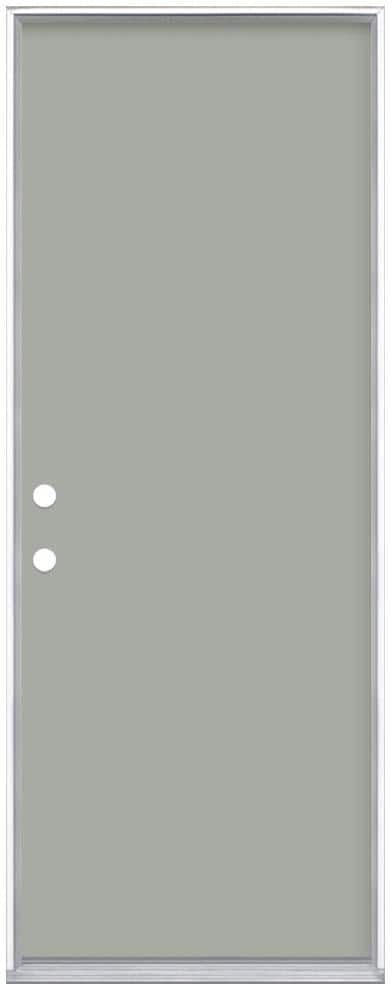 Masonite 30 in. x 80 in. Flush Right-Hand Inswing Silver Clouds Painted Steel Prehung Front Exterior Door No Brickmold