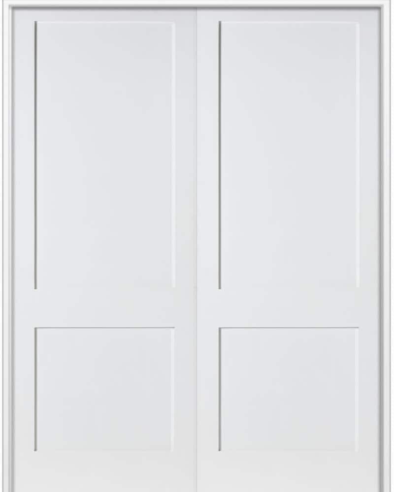 Krosswood Doors 48 in. x 96 in. Craftsman Shaker 2-Panel Both Active MDF Solid Core Primed Wood Double Prehung Interior French Door