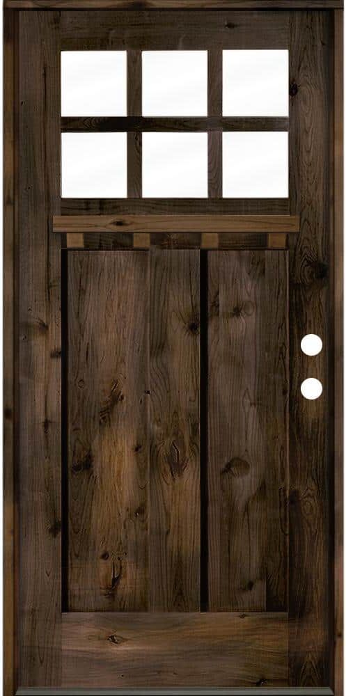 Krosswood Doors 32 in. x 80 in. Craftsman Knotty Alder Left-Hand/Inswing 6-Lite Clear Glass Black Stain Wood Prehung Front Door with DS