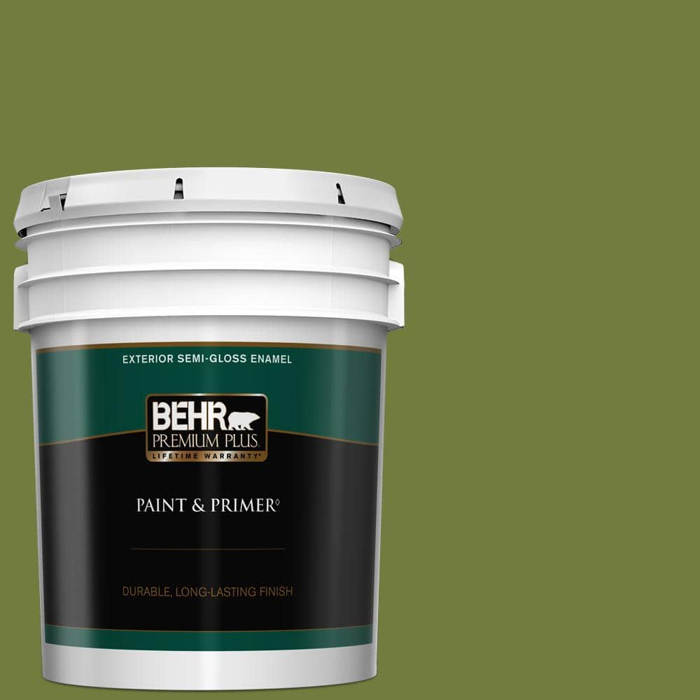 BEHR PREMIUM PLUS 5 gal. Home Decorators Collection #HDC-SM16-11 Hot Dog Relish Semi-Gloss Enamel Exterior Paint & Primer