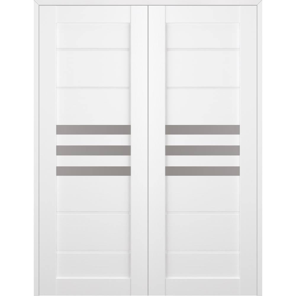 Belldinni Dome 56 in. x 84 in. Both Active Frosted Glass 3-Lite Bianco Noble Wood Composite Double Prehung Interior Door