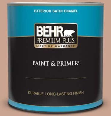 BEHR PREMIUM PLUS 1 qt. #220F-4 Sombrero Tan Satin Enamel Exterior Paint & Primer