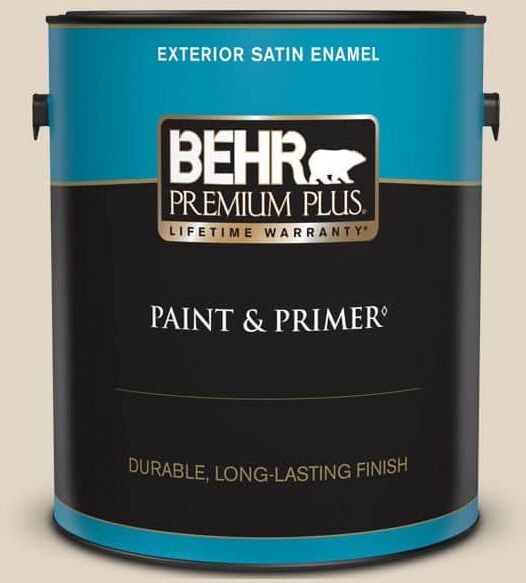 BEHR PREMIUM PLUS 1 gal. #N300-2 Canvas Luggage Satin Enamel Exterior Paint & Primer