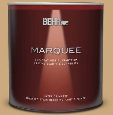 BEHR MARQUEE 1 qt. #S300-4 Flax Straw One-Coat Hide Matte Interior Paint & Primer