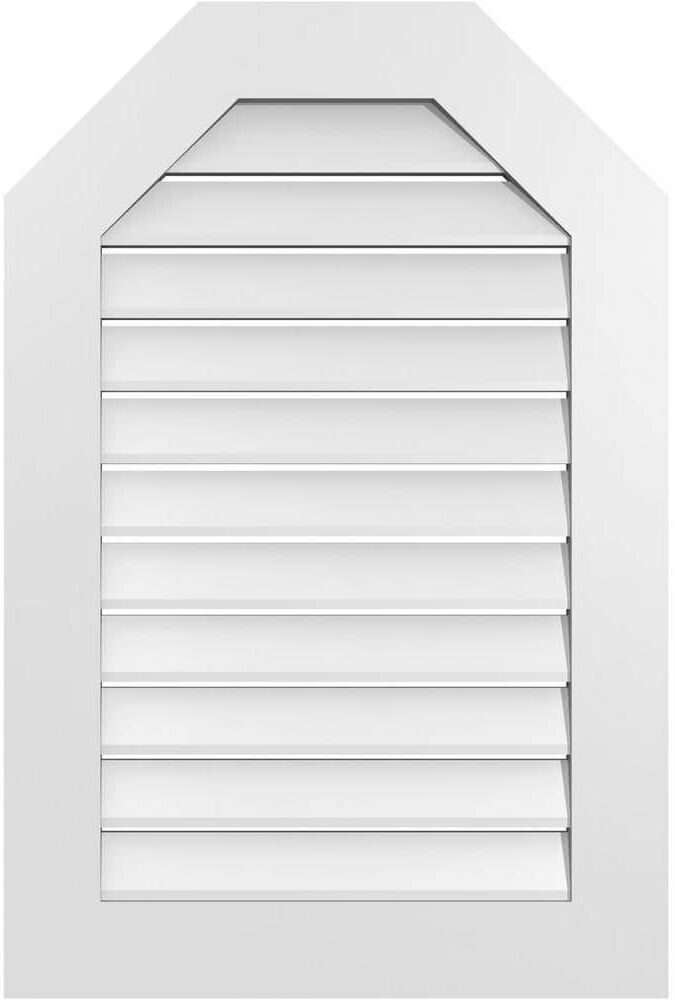 Ekena Millwork 24 in. x 36 in. Octagonal Top Surface Mount PVC Gable Vent: Functional with Standard Frame