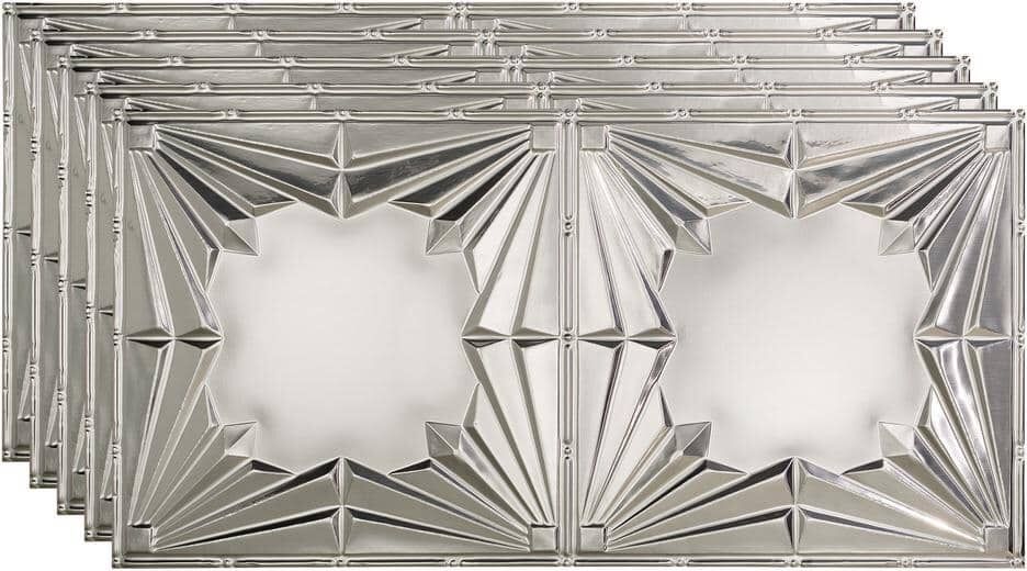 Fasade Art Deco 2 ft. x 4 ft. Glue Up Vinyl Ceiling Tile in Brushed Aluminum (40 sq. ft.)