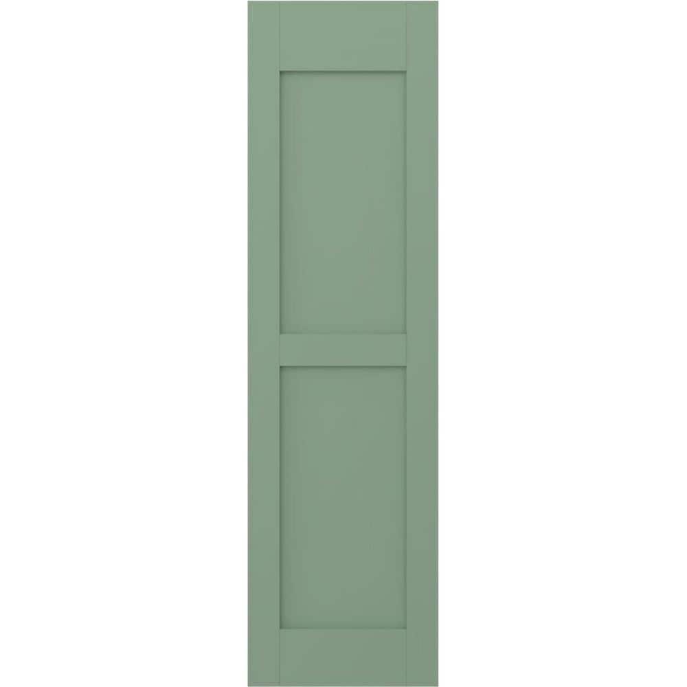 Ekena Millwork 12-in W x 53-in H Americraft Two Equal Flat Panel Exterior Real Wood Shutters (Per Pair), Track Green
