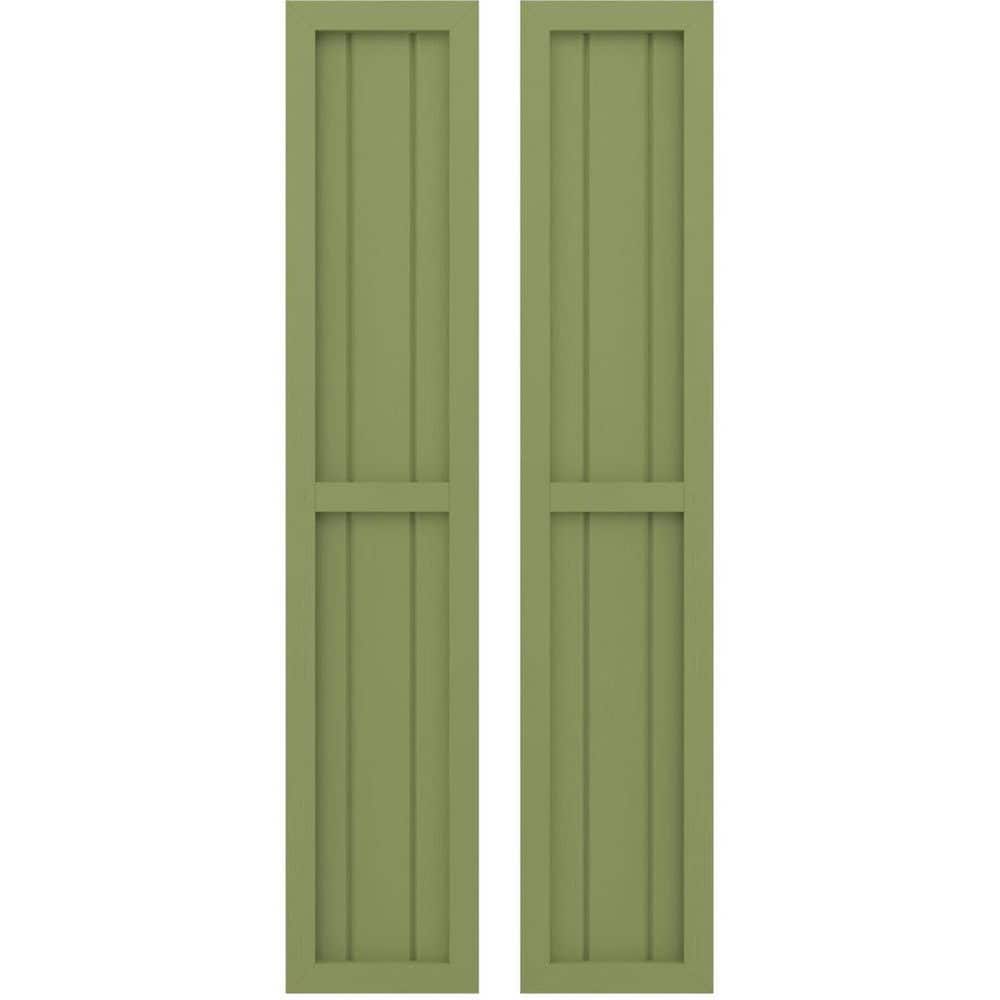 Ekena Millwork 10-1/2 in. W x 47 in. H Americraft 3-Board Exterior Real Wood 2 Equal Panel Framed Board and Batten Shutters Moss Green