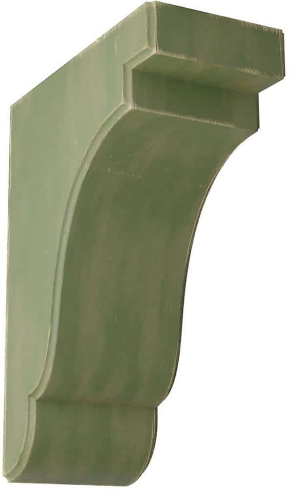 Ekena Millwork 3-1/2 in. x 9-1/2 in. x 7-1/4 in. Restoration Green Bedford Wood Vintage Decor Bracket