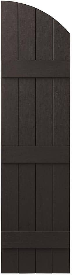 Ply Gem 15 in. x 57 in. Polypropylene Plastic Arch Top Closed Board and Batten Shutters Pair in Brown