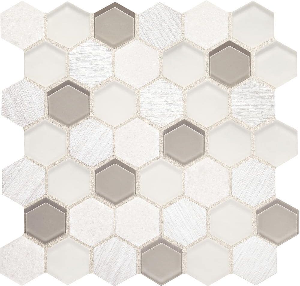 Daltile Custom Style Frost 10-7/8 in. x 11-1/16 in. Marble Glass and Vinyl Hexagon Mosaic Tile (11.4 sq. ft./Case)