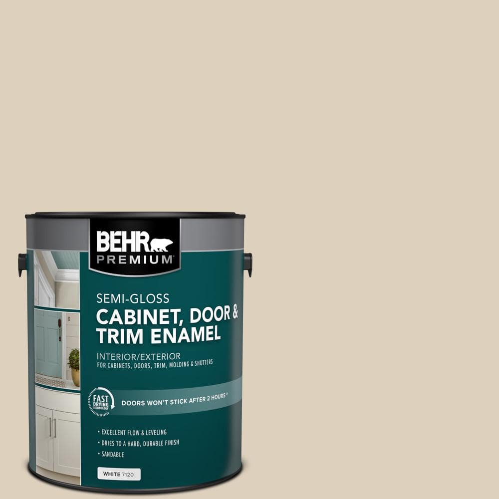 BEHR PREMIUM 1 gal. #OR-W07 Spanish Sand Semi-Gloss Enamel Interior/Exterior Cabinet, Door & Trim Paint