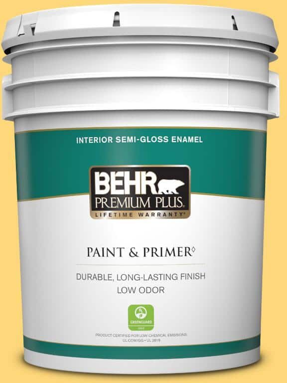 BEHR PREMIUM PLUS 5 gal. Home Decorators Collection #HDC-SM16-05 Deviled Egg Semi-Gloss Enamel Low Odor Interior Paint & Primer