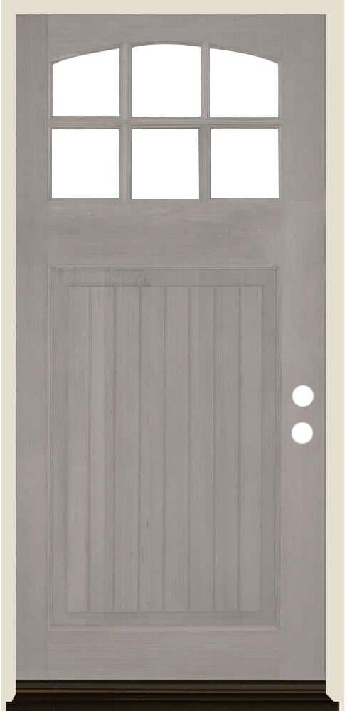 Krosswood Doors 36 in. x 80 in. Craftsman 6 Lite V Groove Arch Top Grey Stain Left-Hand/Inswing Douglas Fir Prehung Front Door