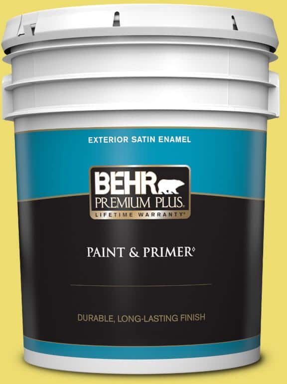 BEHR PREMIUM PLUS 5 gal. #T15-15 Plastic Lime Satin Enamel Exterior Paint & Primer