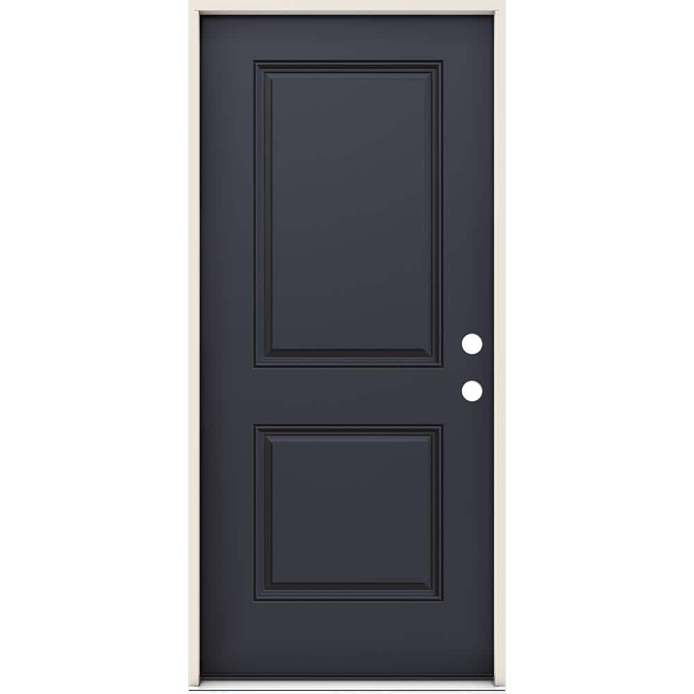JELD-WEN Smooth-Pro 36 in. x 80 in. 2-Panel Left-Handed Black Fiberglass Prehung Front Door with 4-9/16 in. Jamb Size
