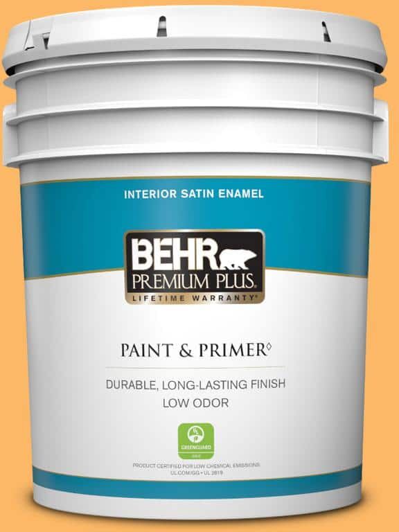 BEHR PREMIUM PLUS 5 gal. Home Decorators Collection #HDC-SM14-11 Yellow Polka Dot Satin Enamel Low Odor Interior Paint & Primer