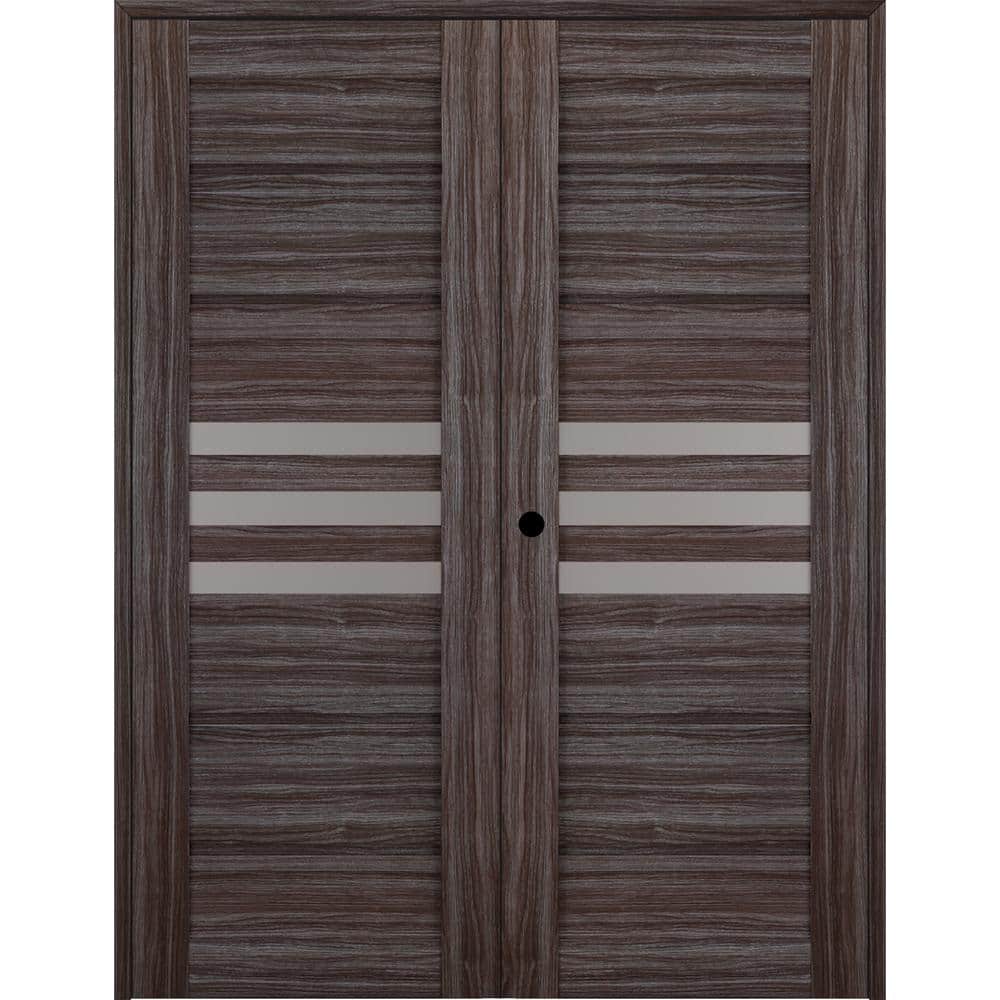 Belldinni Dome 64 in. x 79 in. Right Hand Active 3-Lite Frosted Glass Gray Oak Wood Composite Double Prehung French Door