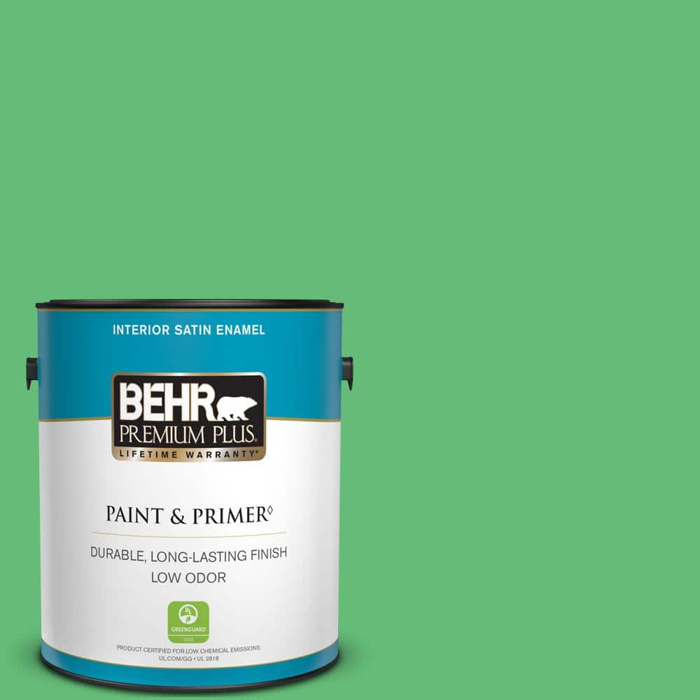 BEHR PREMIUM PLUS 1 gal. #450B-5 Lady Luck Satin Enamel Low Odor Interior Paint & Primer