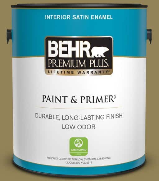 BEHR PREMIUM PLUS 1 gal. #S330-6 Dash of Oregano Satin Enamel Low Odor Interior Paint & Primer