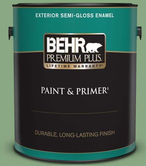 BEHR PREMIUM PLUS 1 gal. #M400-5 Baby Spinach Semi-Gloss Enamel Exterior Paint & Primer