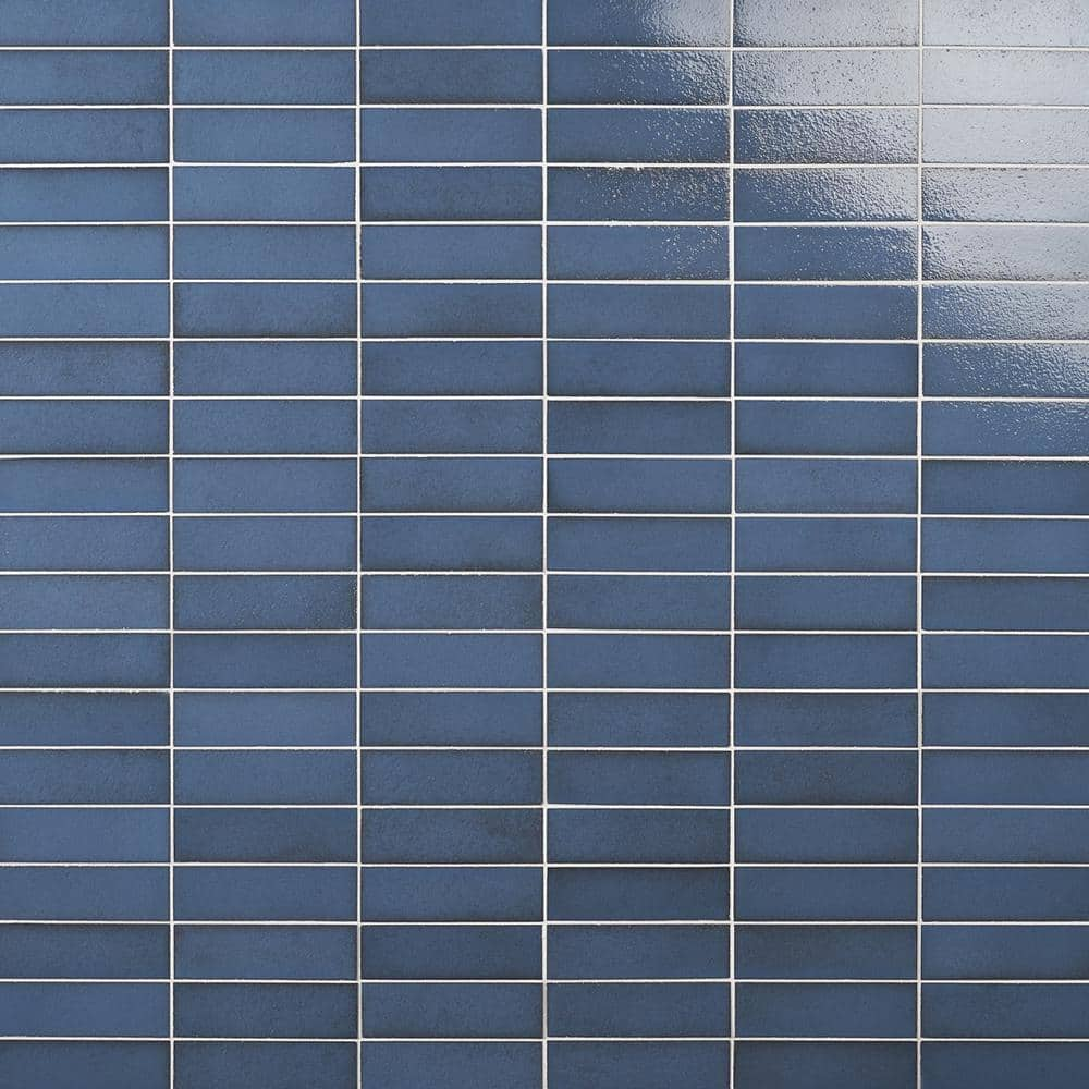 Ivy Hill Tile Vibe Blue Steel 2.36 in. x 7.87 in. Glossy Lava Stone Cement Subway Wall Tile (3.88 sq. ft./Case)