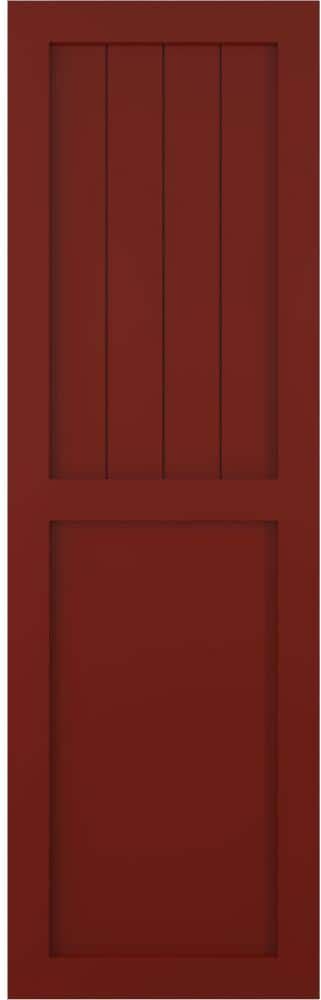 Ekena Millwork 12 in. x 53 in. PVC True Fit Farmhouse/Flat Panel Combination Fixed Mount Board and Batten Shutters Pair in Pepper Red