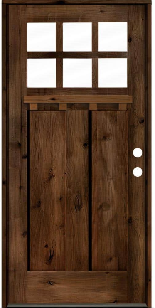 Krosswood Doors 32 in. x 80 in. Craftsman Knotty Alder Left-Hand/Inswing 6-Lite Clear Glass Provincial Stain Wood Prehung Front Door &DS