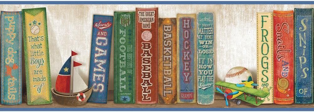 Chesapeake Stevie Blue Play The Game Bookshelf Blue Wallpaper Border