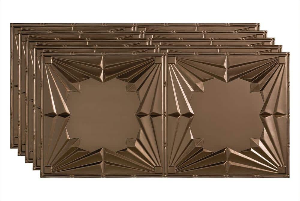 Fasade Art Deco 2 ft. x 4 ft. Glue Up Vinyl Ceiling Tile in Argent Bronze (40 sq. ft.)