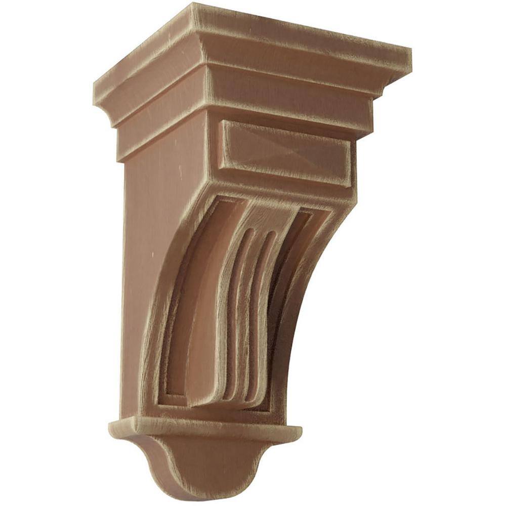 Ekena Millwork 5-1/2 in. x 10 in. x 5-1/2 in. Weathered Brown Raised Fluting Wood Vintage Decor Corbel