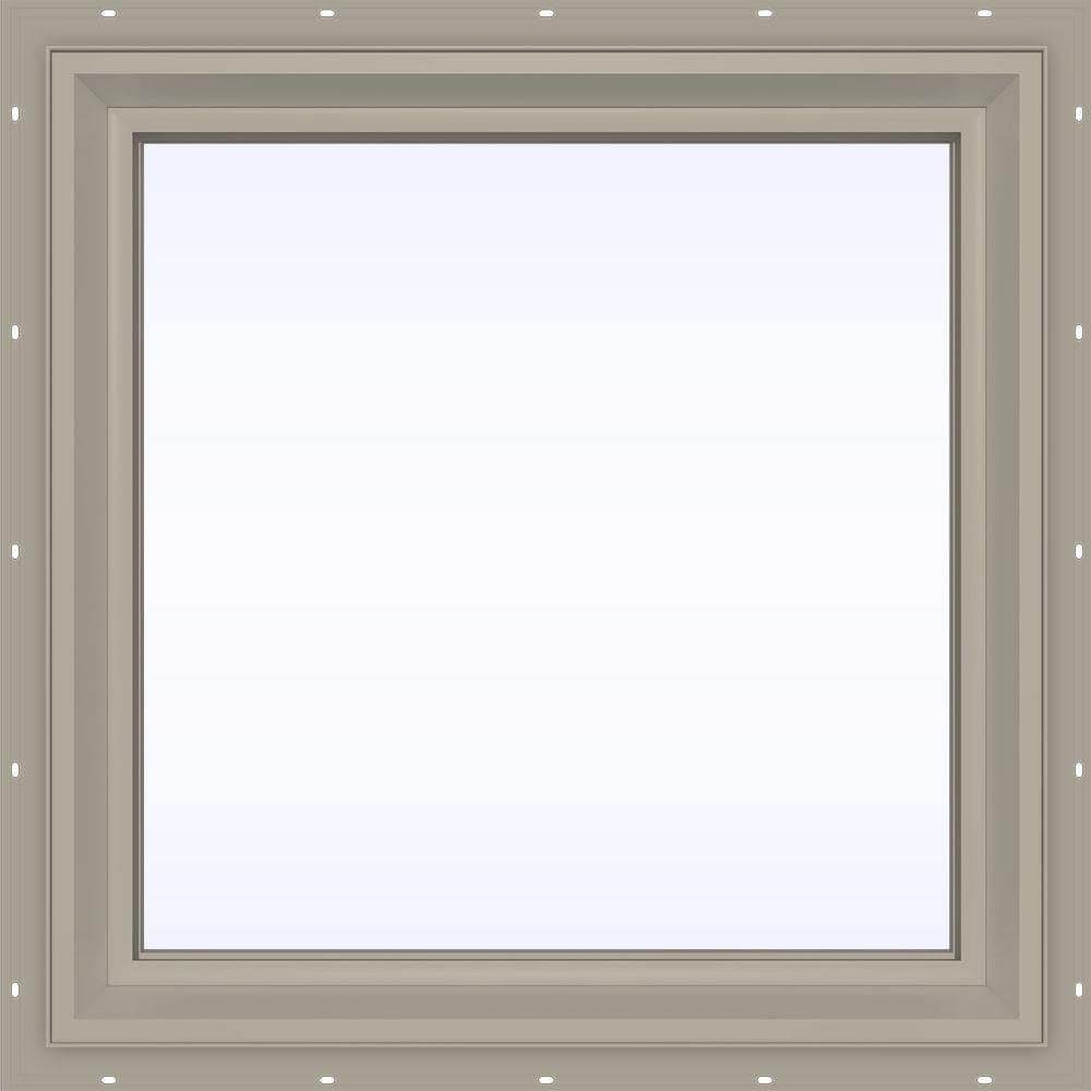 JELD-WEN 23.5 in. x 23.5 in. V-2500 Series Desert Sand Vinyl Picture Window w/ Low-E 366 Glass