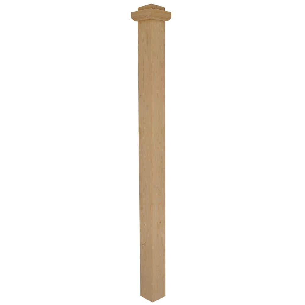 EVERMARK Stair Parts 4075 56 in. x 3-1/2 in. Unfinished Hard Maple Square Craftsman Solid Core Box Newel Post for Stair Remodel