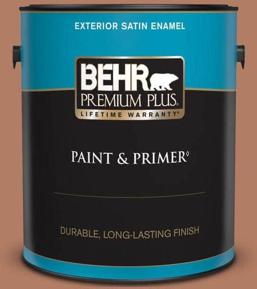 BEHR PREMIUM PLUS 1 gal. #PMD-84 Pecan Satin Enamel Exterior Paint & Primer