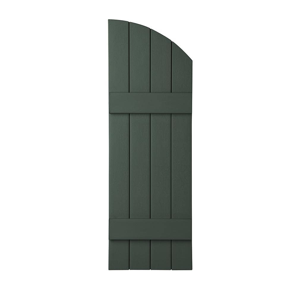 Ply Gem 15 in. x 43 in. Polypropylene Plastic 4-Board Closed Arch Top Board and Batten Shutters Pair in Green