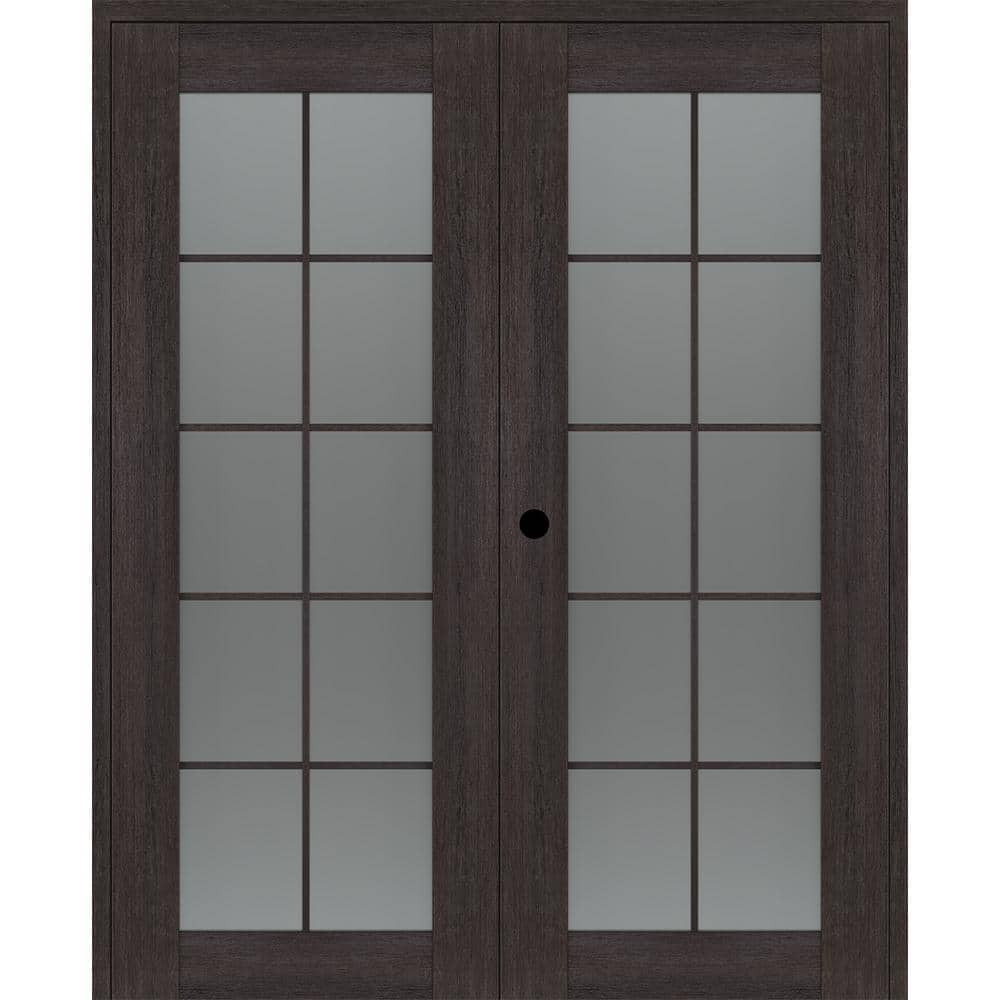 Belldinni Vona 36 in. x 80 in. Right Hand Active 10-Lite Frosted Glass Vera Linga Oak Wood Composite Double Prehung French Door