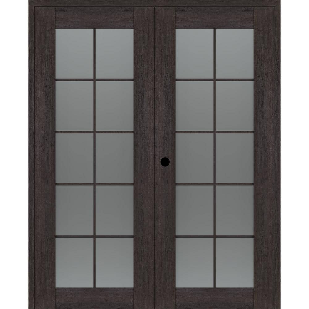 Belldinni Vona 48 in. x 79,375 in. Right Hand Active 10-Lite Frosted Glass Veralinga Oak Wood Composite Double Prehung French Door