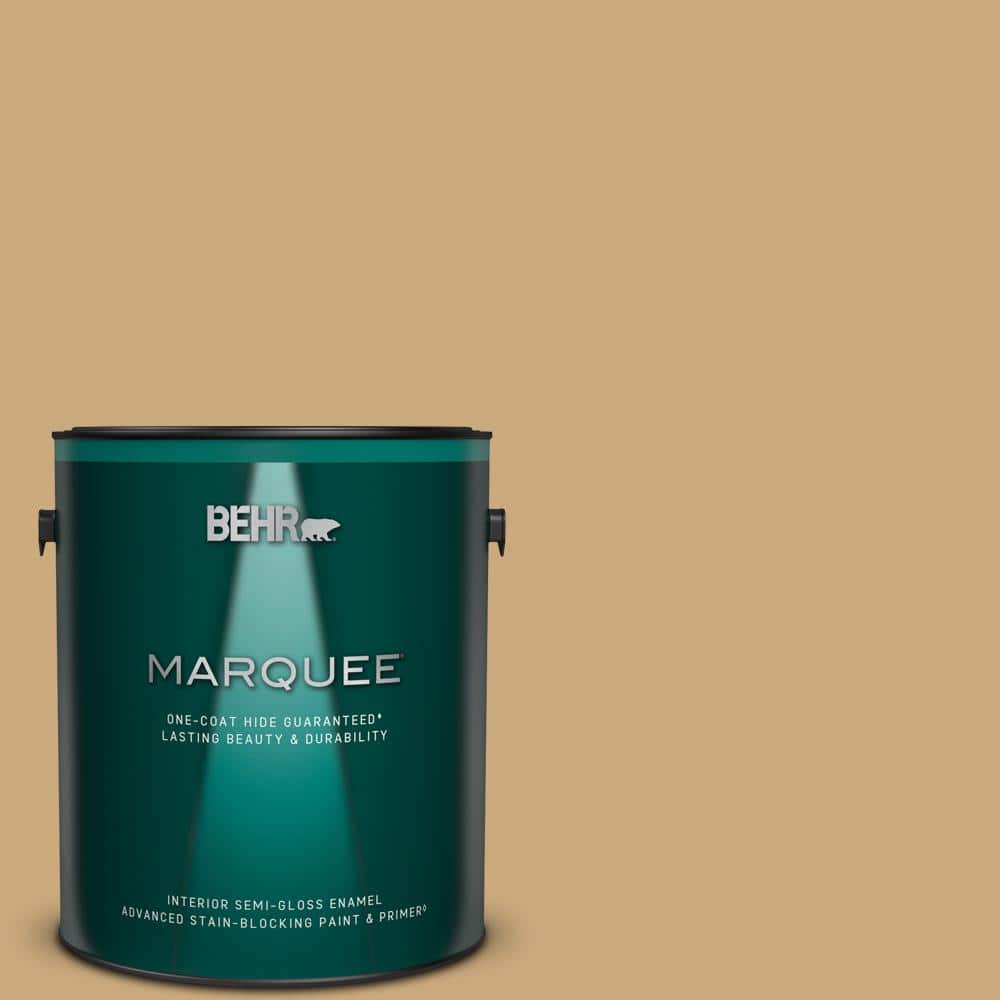BEHR MARQUEE 1 gal. #S300-4 Flax Straw One-Coat Hide Semi-Gloss Enamel Interior Paint & Primer