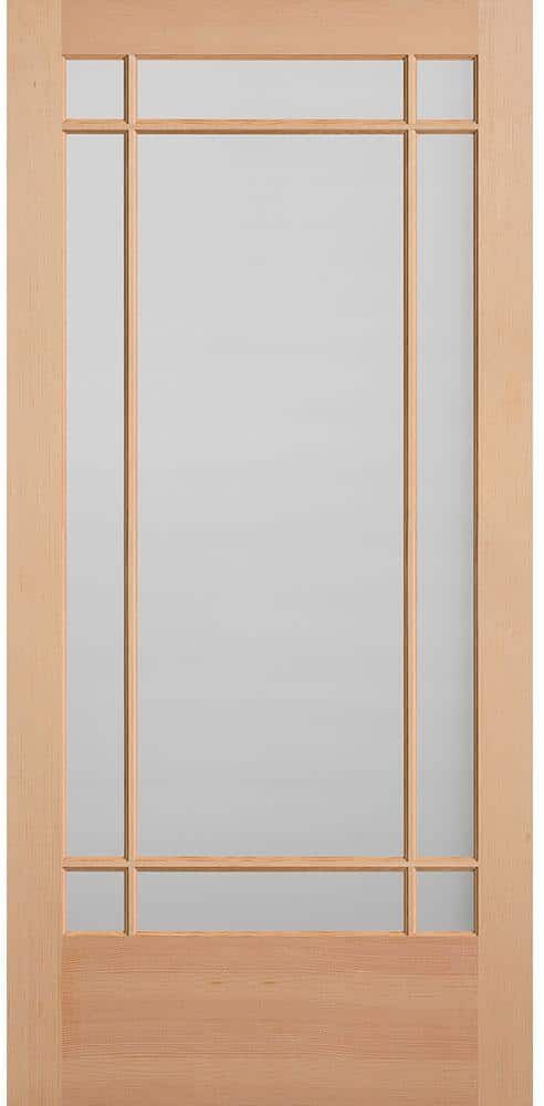 Masonite 40 in. x 84 in. Prairie Unfinished Fir Veneer 9-Lite Solid Wood Interior Barn Door Slab