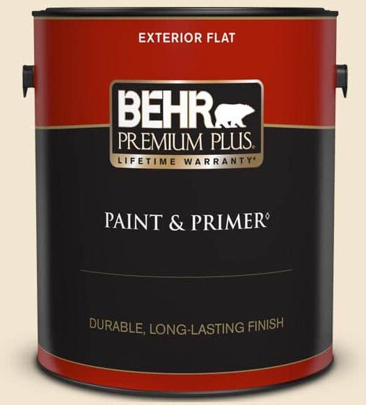 BEHR PREMIUM PLUS 1 gal. #S310-1 Writing Paper Flat Exterior Paint & Primer