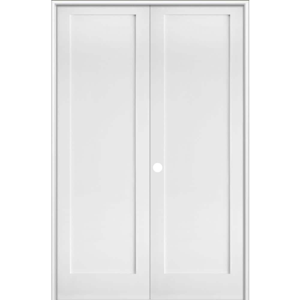 Krosswood Doors 56 in. x 96 in. Craftsman Shaker 1-Panel Right Handed MDF Solid Core Primed Wood Double Prehung Interior French Door