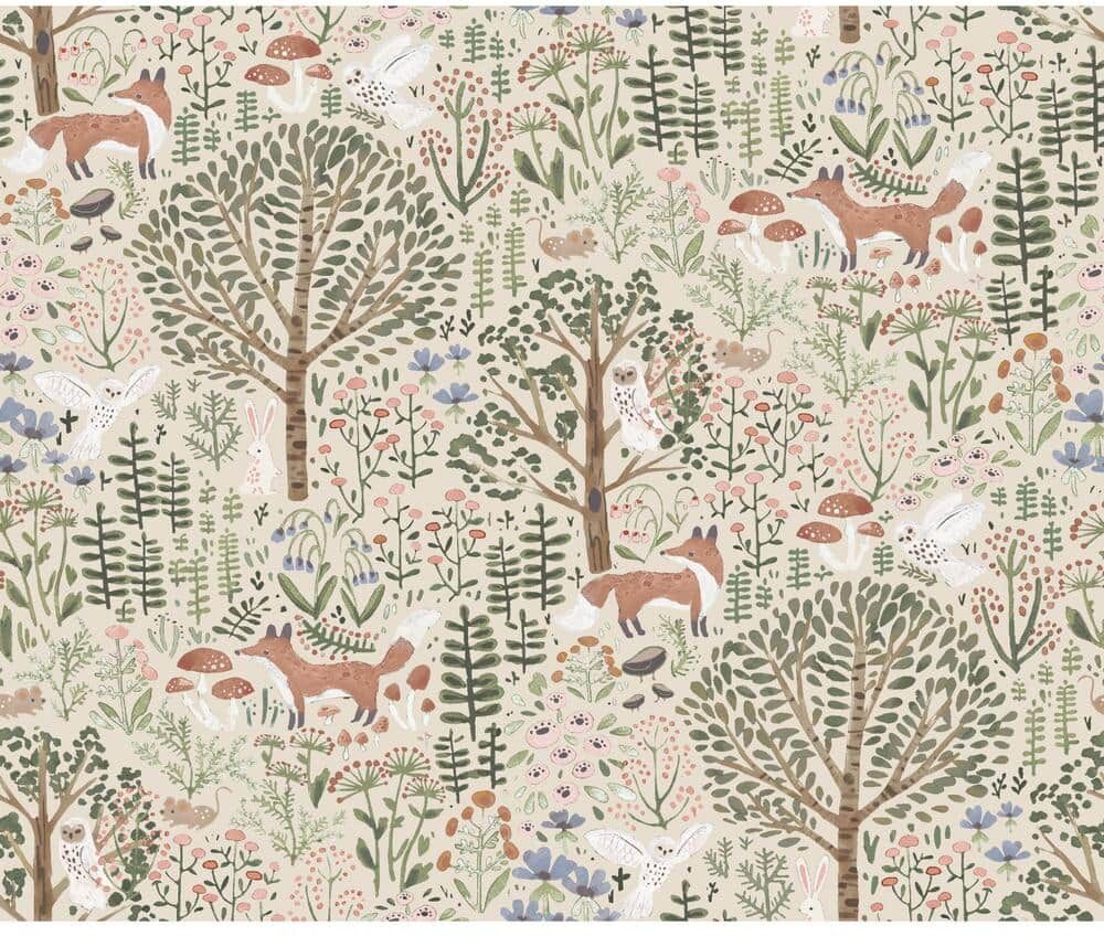 RoomMates Clara Jean Folklore Forest Neutral Vinyl Peel and Stick Matte Wallpaper 30.75 sq. ft.