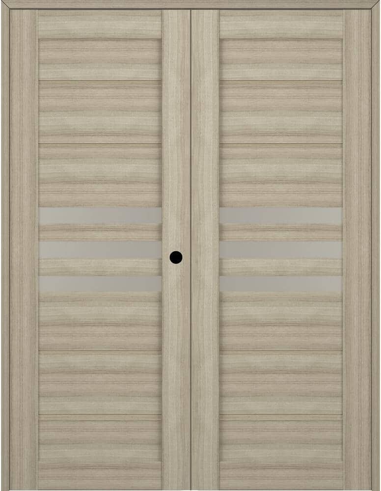 Belldinni Dome 56 in. x 84 in. Left Hand Active Frosted Glass 3-Lite Shambor Wood Composite Double Prehung Interior Door