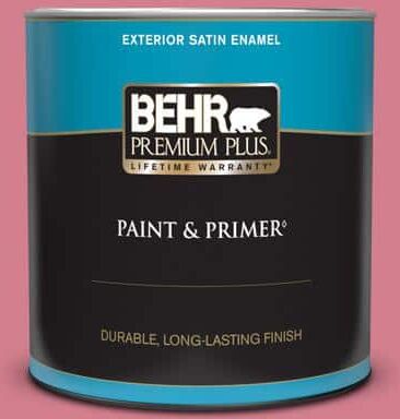 BEHR PREMIUM PLUS 1 qt. #P140-4 I Pink I Can Satin Enamel Exterior Paint & Primer