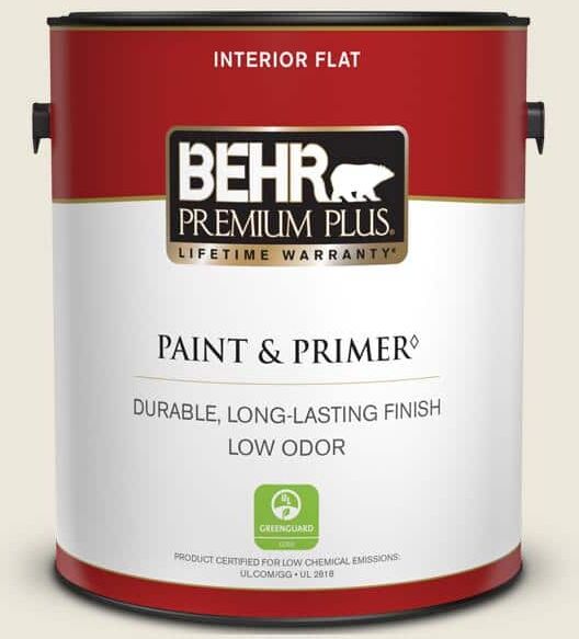 BEHR PREMIUM PLUS 1 gal. #BXC-32 Picket Fence White Flat Low Odor Interior Paint & Primer