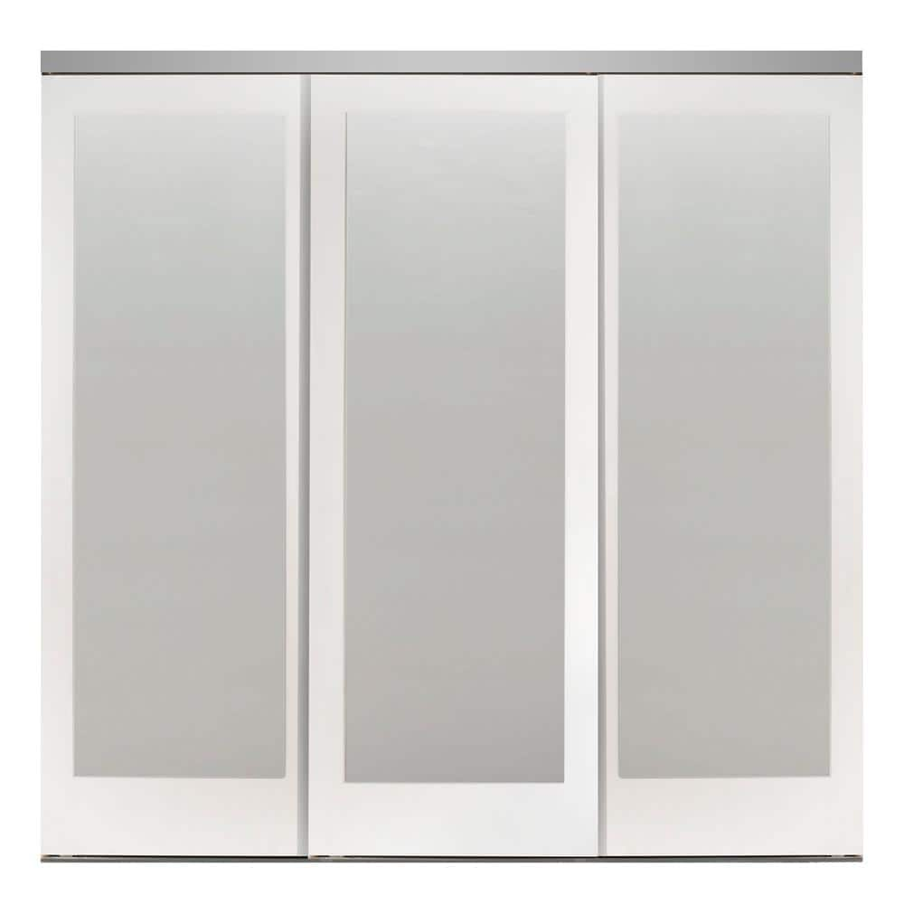 Impact Plus 96 in. x 80 in. Mir-Mel Primed Mirror Solid Core MDF Interior Closet Sliding Door with Chrome Trim